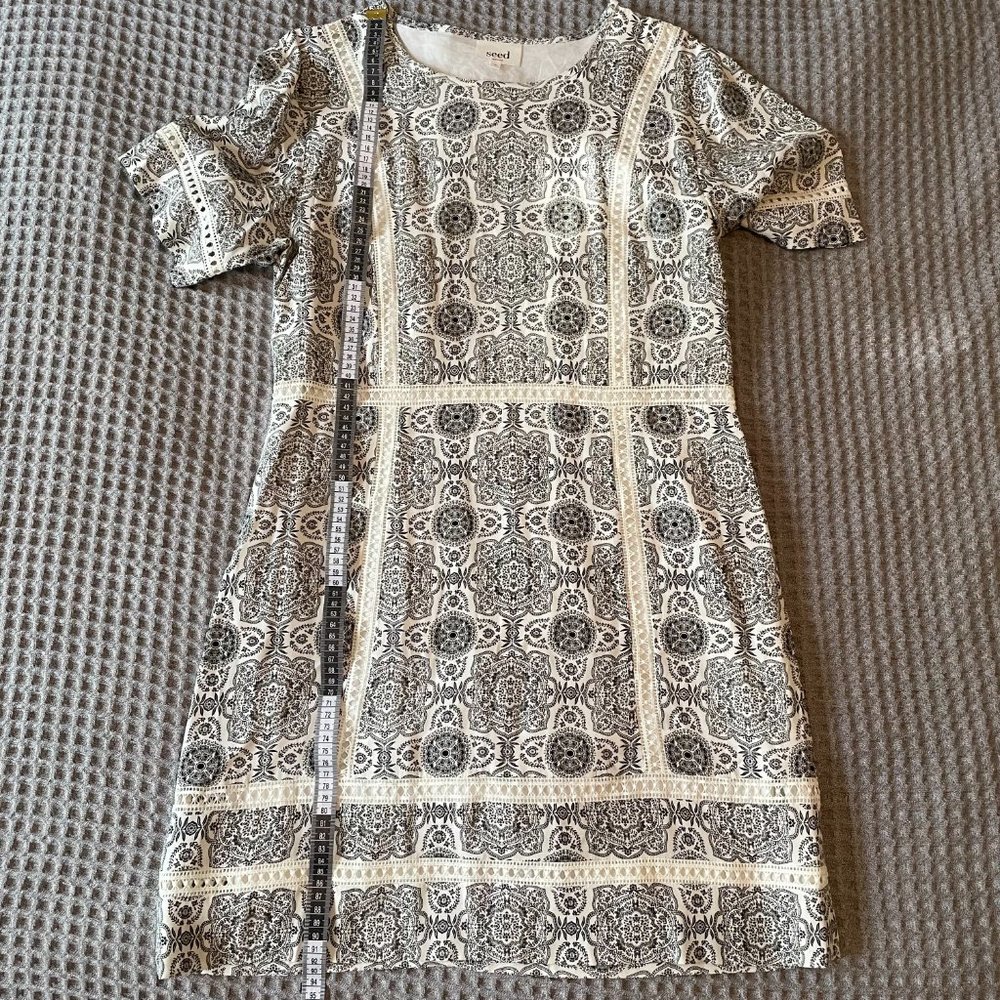 Seed Heritage Size 10 Black and White Pattern Mini Dress with White Detail - Picture 9 of 9